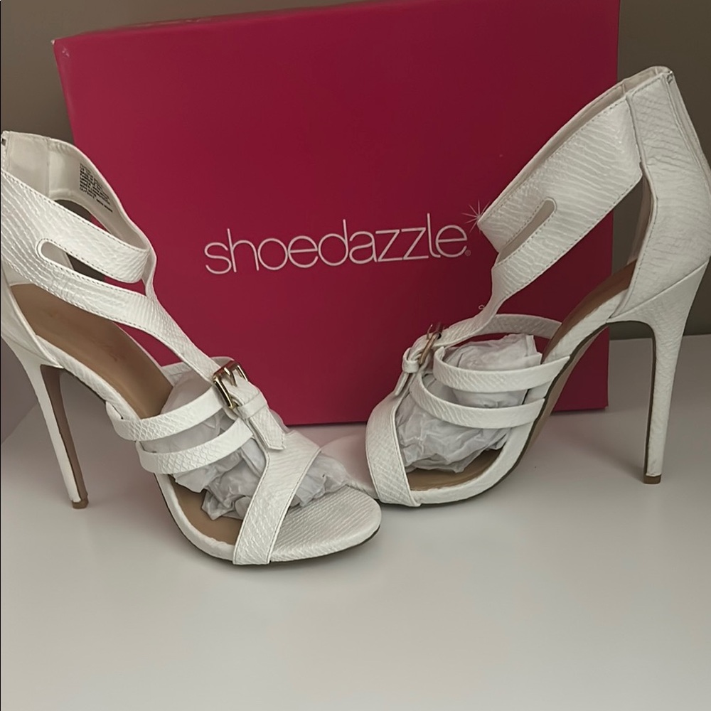 Shoe Dazzle White Strappy Stiletto Heels